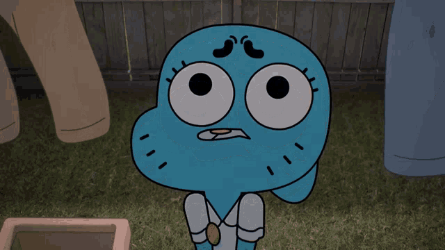 gumball from the amazing world of gumball is sitting on the grass