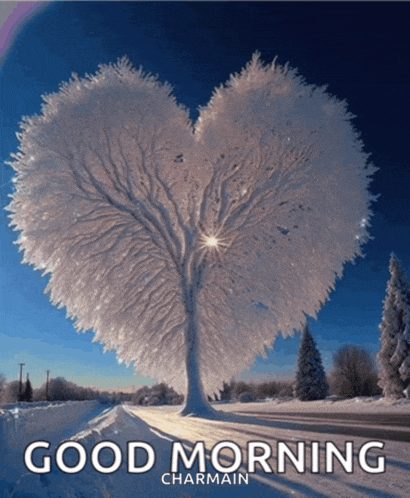 a picture of a heart shaped tree with the words good morning charmaine