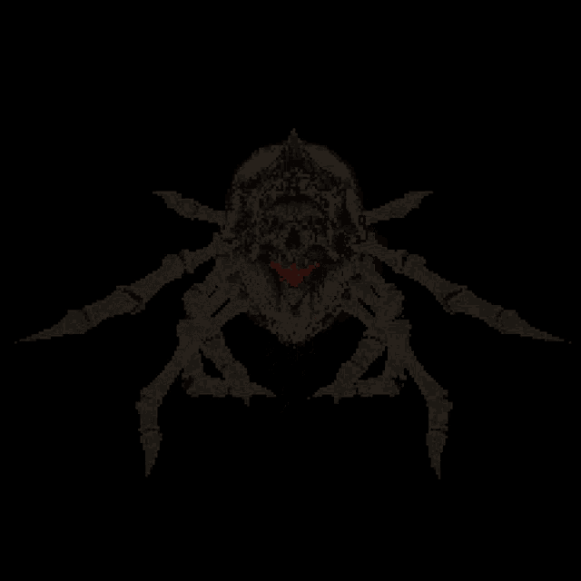 a pixel art of a spider with a red light coming out of its mouth