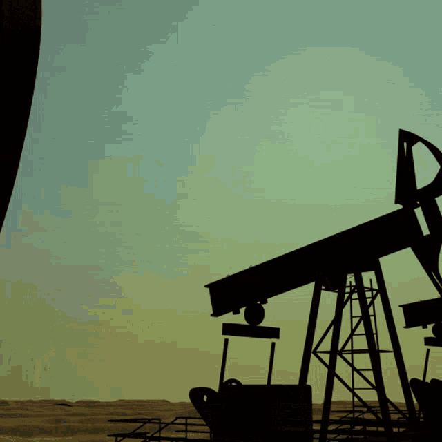 a silhouette of an oil pump with the moon behind it