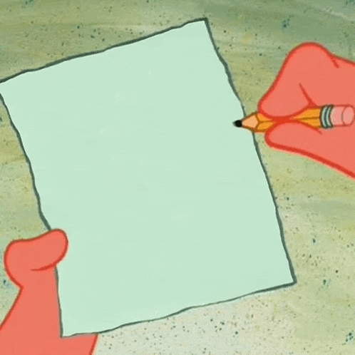 patrick star is holding a piece of paper and writing on it .