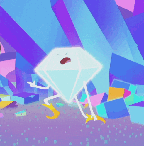 a cartoon drawing of a diamond with a face and arms