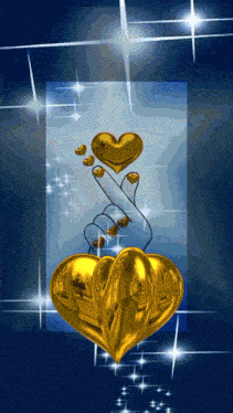 gold hearts on a blue background with stars