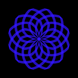 a blue circular pattern on a black background that looks like a flower
