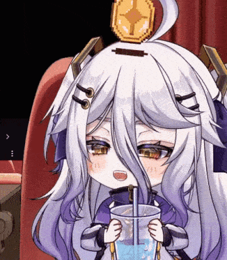 a cartoon character with a crown on her head drinking from a cup with a straw