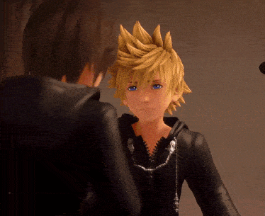 a cartoon character with yellow hair and blue eyes is standing next to another character