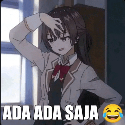 a cartoon girl with her hand on her head and the words ada ada saja below her