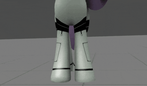 a cartoon pony with a purple mane and tail is walking