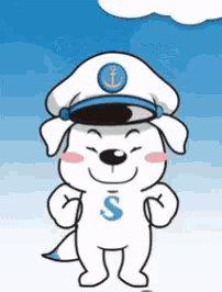 a cartoon dog wearing a sailor hat with an anchor on it