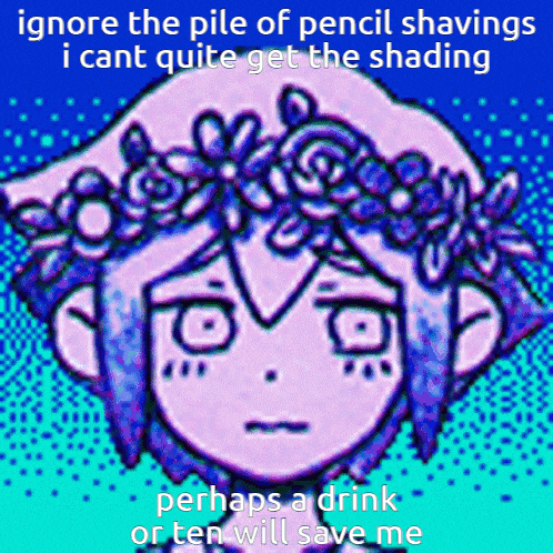 a picture of a girl with a flower crown on her head with a caption that says ignore the pile of pencil shavings