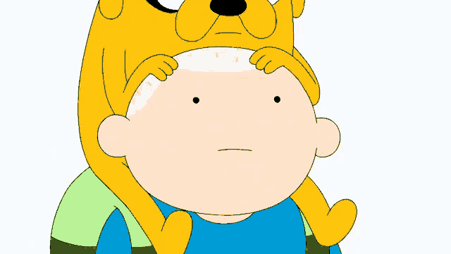 a cartoon character with a dog on his head