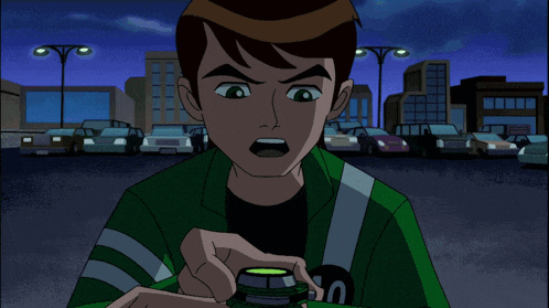 a cartoon character with a green light coming out of his mouth
