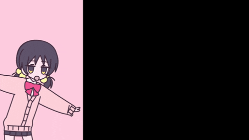 a drawing of a girl in a pink sweater with a yellow eye