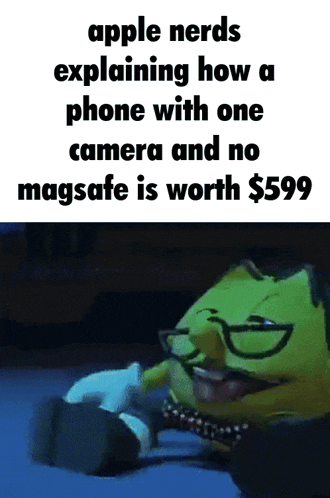 a picture of a cartoon character with a caption that says apple nerds explaining how a phone