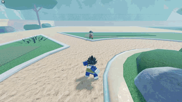 a cartoon character is standing in a field in a video game .