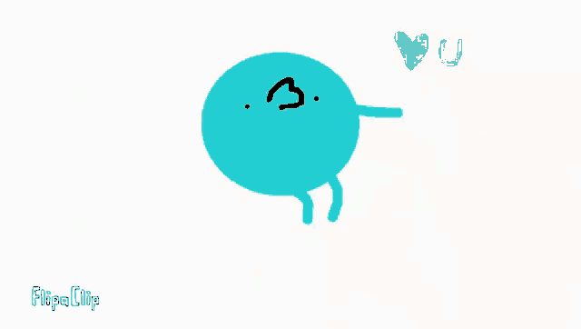 a cartoon drawing of a blue bird with a heart on its face and a heart in the background