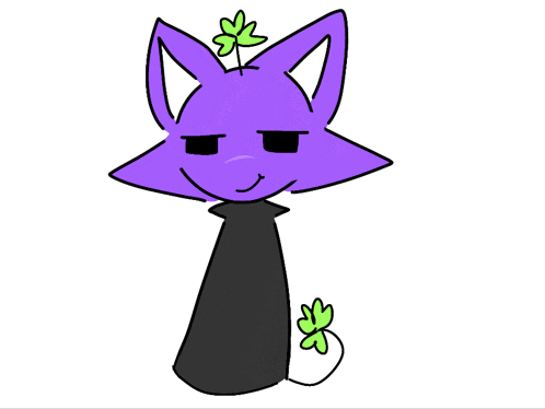 a drawing of a purple cat with flowers on its head