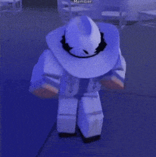 a roblox character wearing a cowboy hat is dancing on the floor .