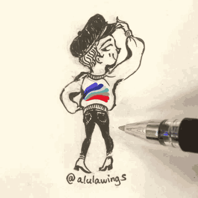 a drawing of a woman with the name @alulawings written below