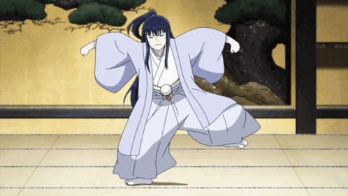 a cartoon character in a kimono is dancing