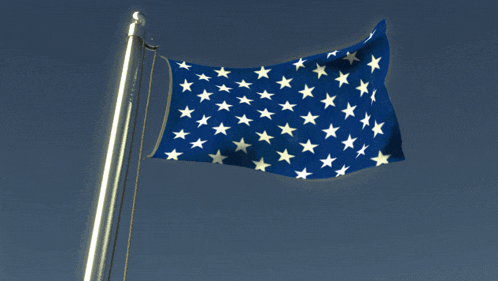 a blue flag with white stars on it is flying in the wind