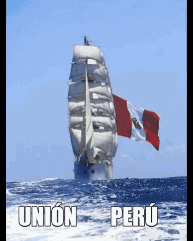 a sailboat in the ocean with the words union peru written below it