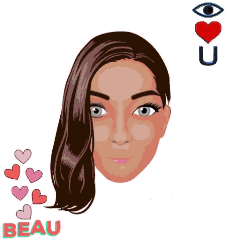 a woman 's face is surrounded by hearts and the words " i love you beau "