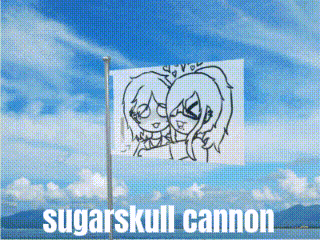 a flag with a picture of two girls and the words sugarskull cannon