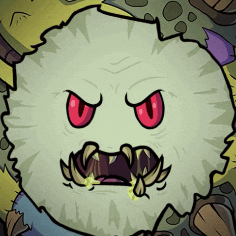 a cartoon drawing of a monster with red eyes and teeth
