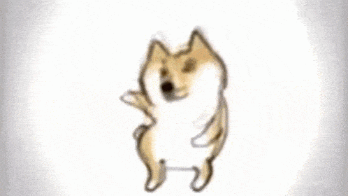 three cartoon dogs are dancing in a line on a white background .