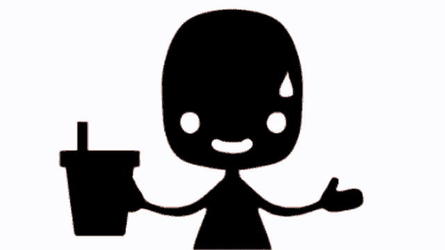 a cartoon character is holding a cup with a straw .