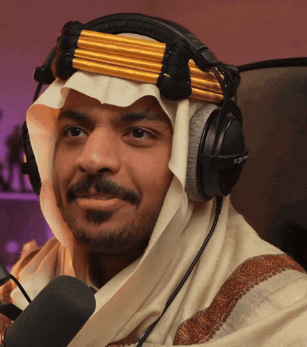 a man wearing a headset that says sennheiser