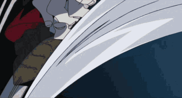 a close up of a person 's face with a sword
