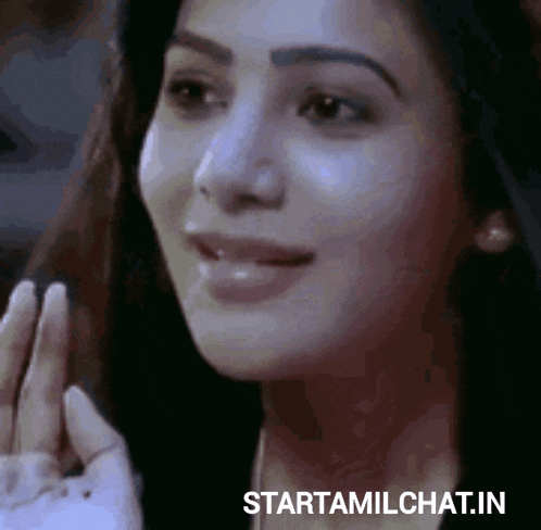 a close up of a woman with the words starttamilchat.in below her