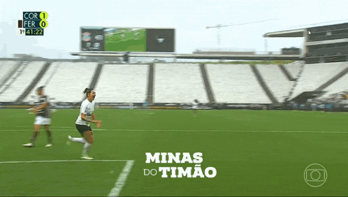 a soccer field with minas do timão written on the side