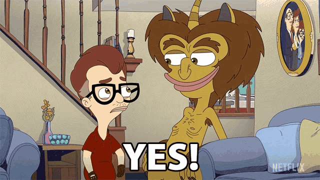 a cartoon character with glasses says yes