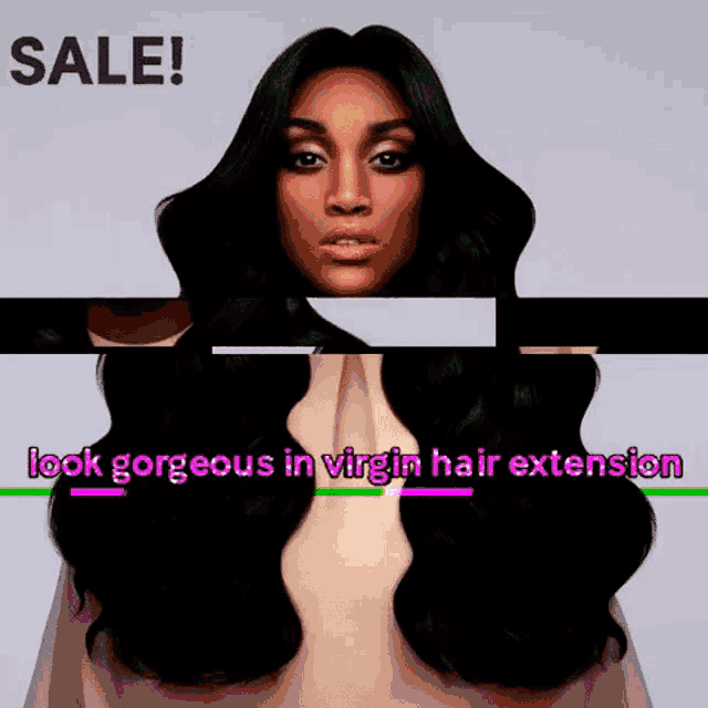 a picture of a woman with the words sale look gorgeous in virgin hair extension below her