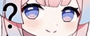 a close up of a girl 's face with a question mark .