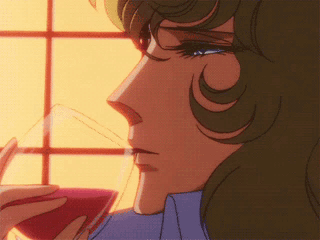 a cartoon character is drinking a glass of red wine