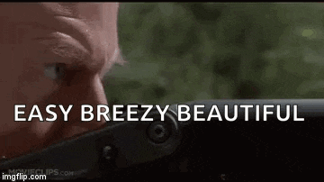 a close up of a man holding a gun and the words `` easy breezy beautiful '' .