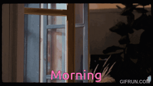 a gif from gifrun.com shows a window and the word morning