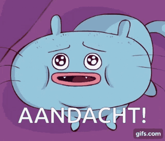 a cartoon character with a purple background and the words aandacht on it