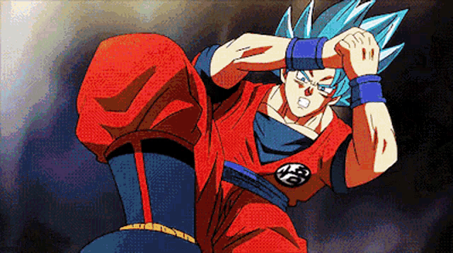 a pixelated image of a cartoon character with a blue hair