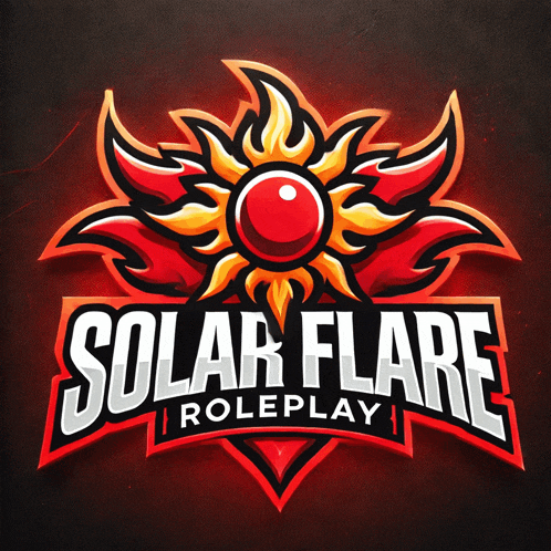 a logo for solar flare roleplay shows a sun with flames around it
