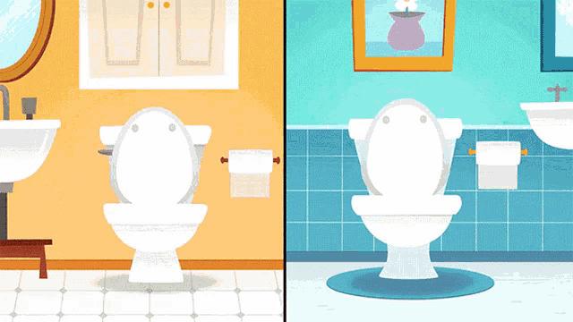 a bathroom with two toilets and a sink in it