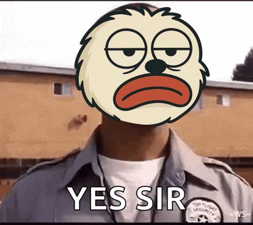 a security guard with a cartoon face on his head and the words yes sir on the bottom