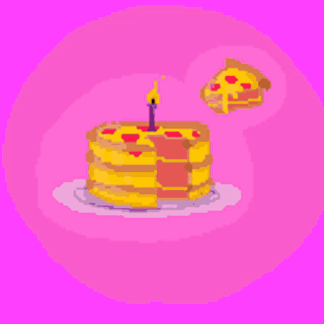 a pixel art drawing of a birthday cake with a candle