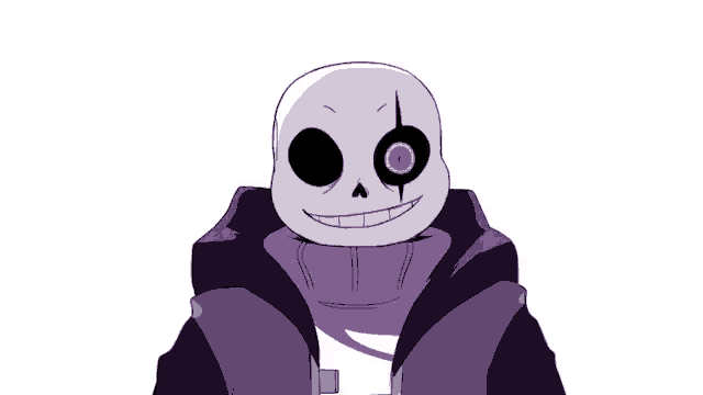a cartoon of a skeleton wearing a purple hoodie and holding a gun .