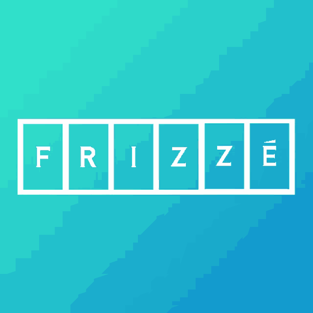 a blue background with the word frizze in white boxes