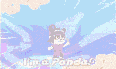 a cartoon character says i 'm a panda on a blue background